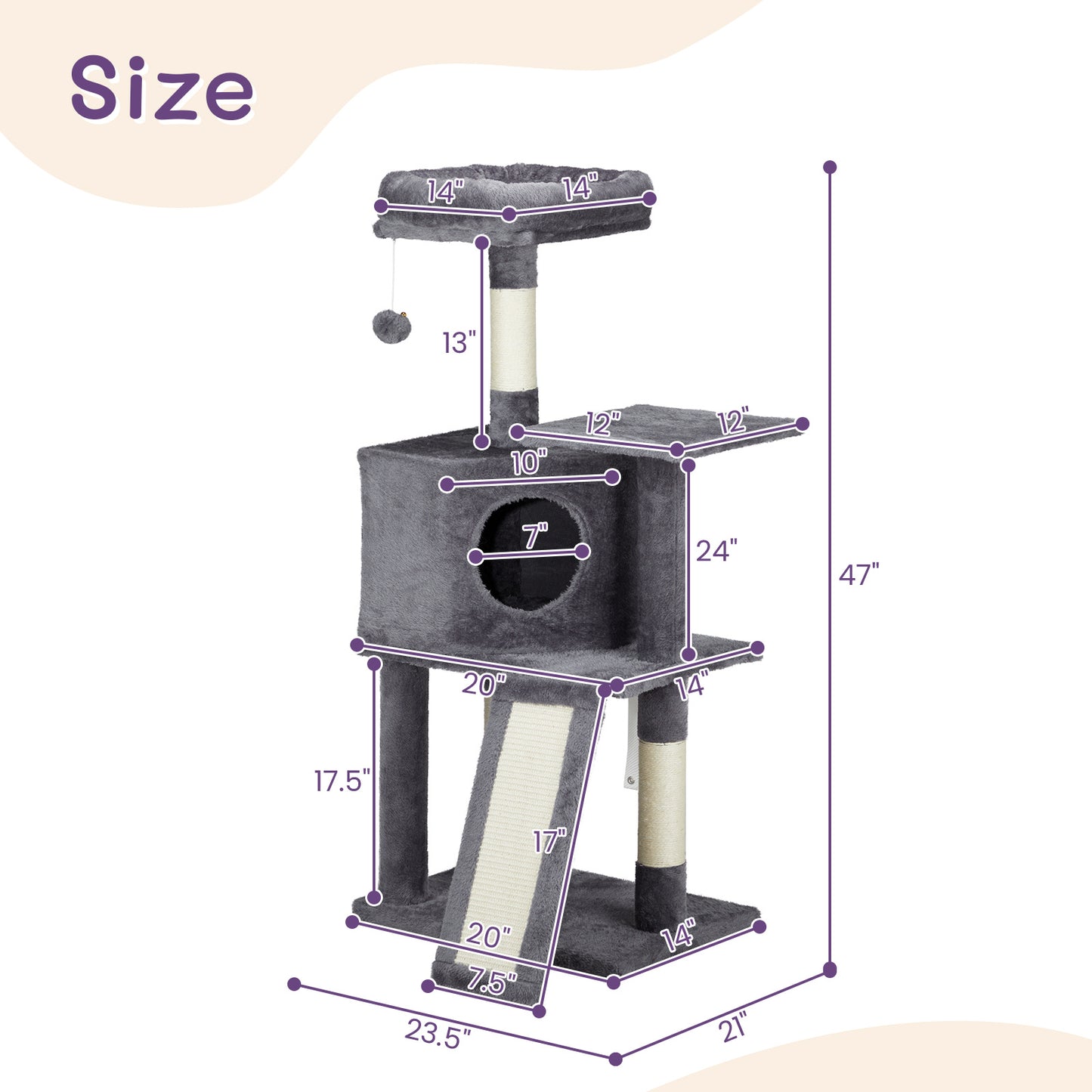 47-Inch Trapezoidal Cat Climbing Frame