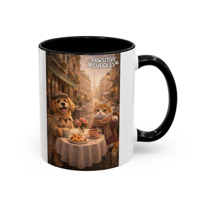 Coffee Mug — 'Pawsitive Cuddles' Cat & Dog Paris Café Accent Mug (11/15oz)