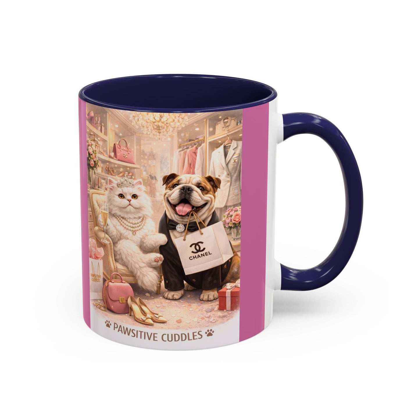 Designer Dogs Accent Coffee Mug - "Pawsitive Cuddles" Cute Bulldog & Pomeranian Gift