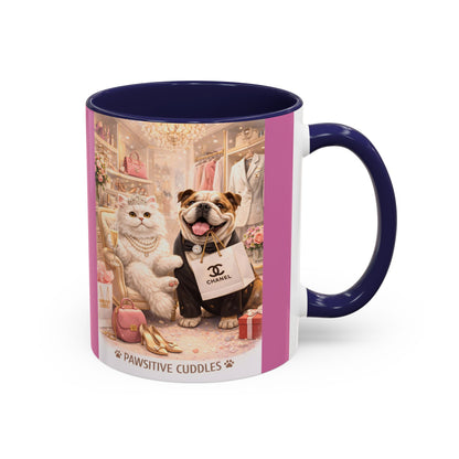 Designer Dogs Accent Coffee Mug - "Pawsitive Cuddles" Cute Bulldog & Pomeranian Gift