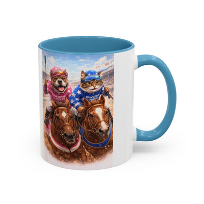 Coffee Mug — Cute Cat & Dog Horse Racing Accent Mug (11/15oz)