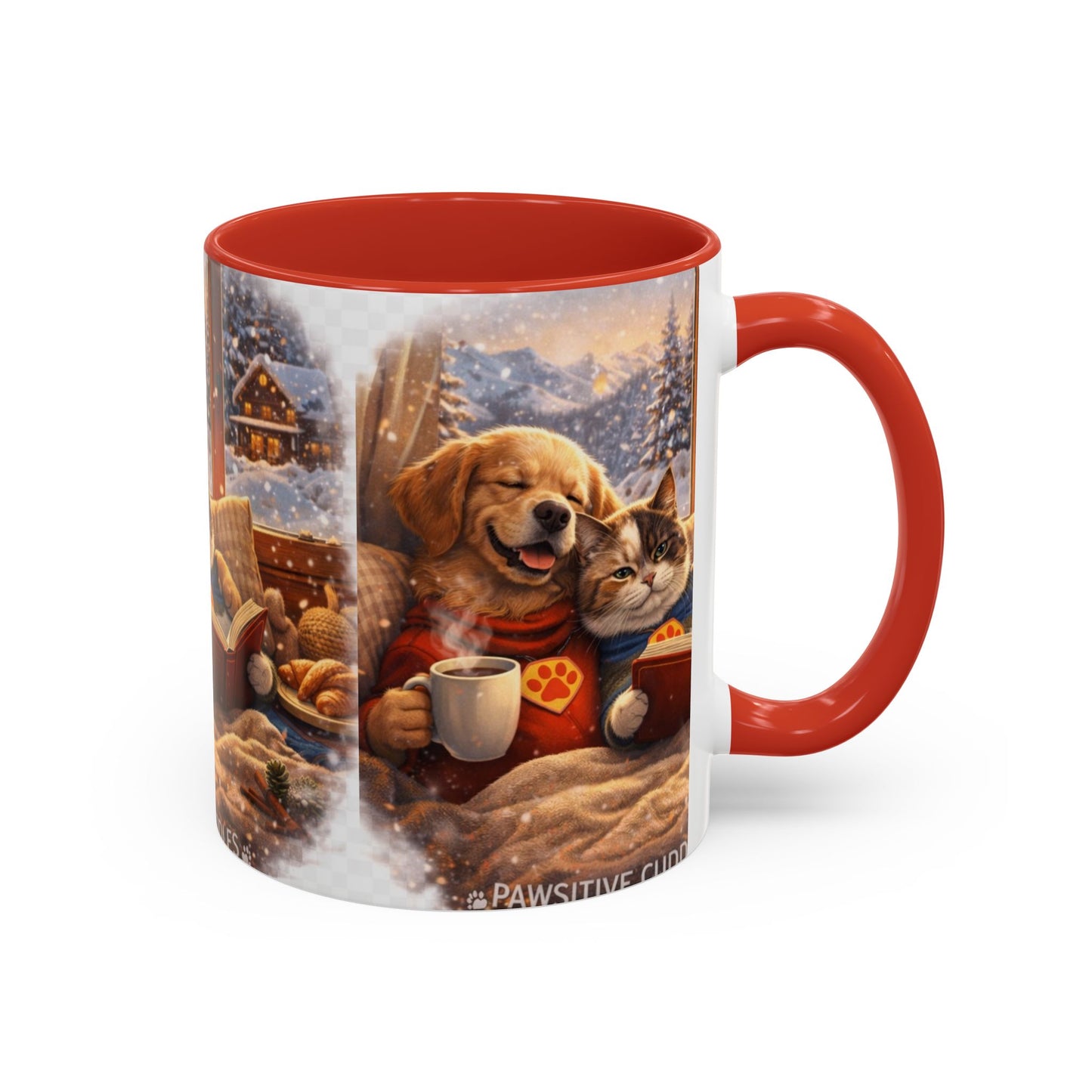 Cozy Winter Pets Coffee Mug — Dog & Cat Hot Cocoa Scenic 11/15oz