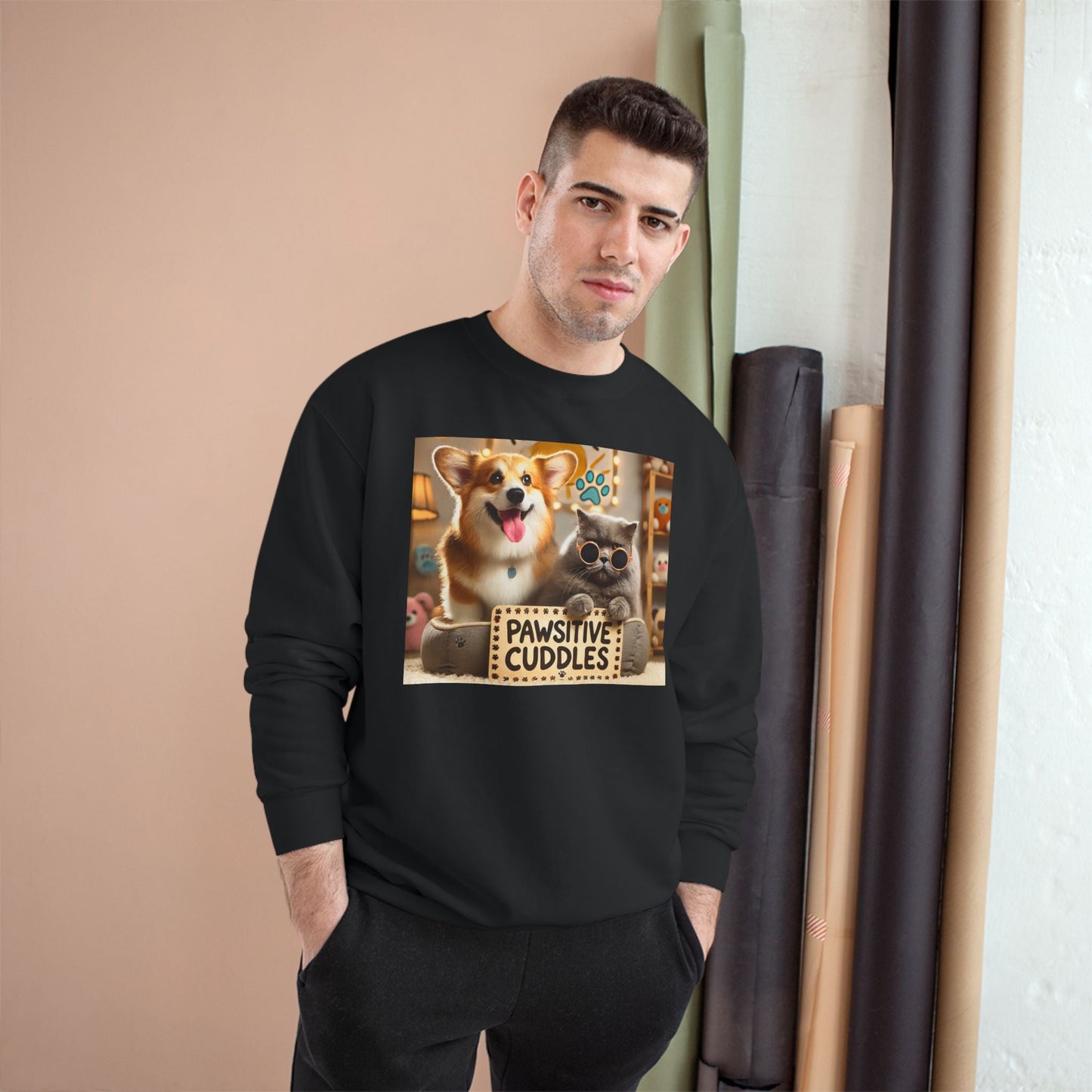 Pawsitive Cuddles Champion Sweatshirt - Cute Pet Lovers Gift, Cozy Dog Cat Apparel, Animal Lover's Hoodie, Pet-Themed Sweatshirt, [...] Printify