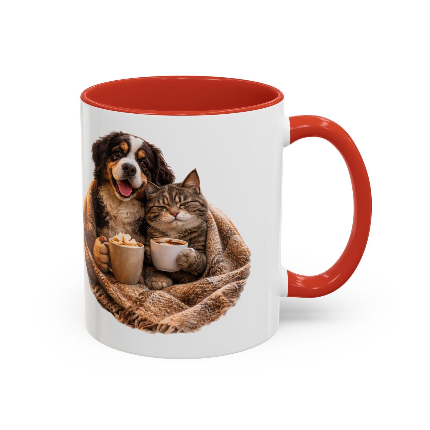 Cozy Pets Coffee Mug — Cat & Dog Snuggled with Hot Cocoa Accent Mug (11/15 oz)