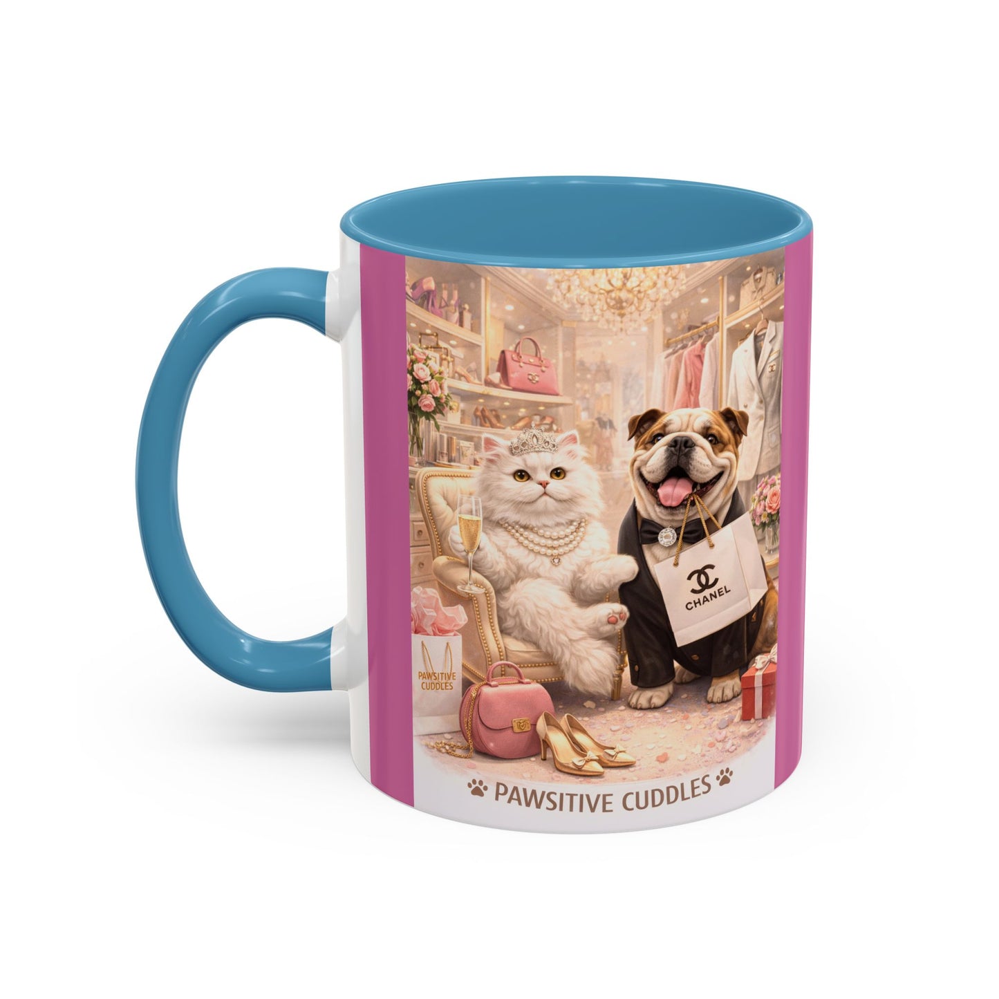Designer Dogs Accent Coffee Mug - "Pawsitive Cuddles" Cute Bulldog & Pomeranian Gift