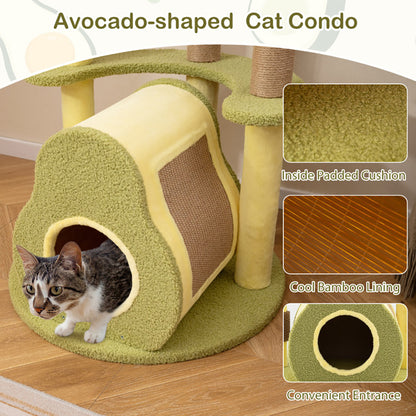 Freestanding Multi-level Avocado Cat Tower With Private Condo - Pawsitive Cuddles