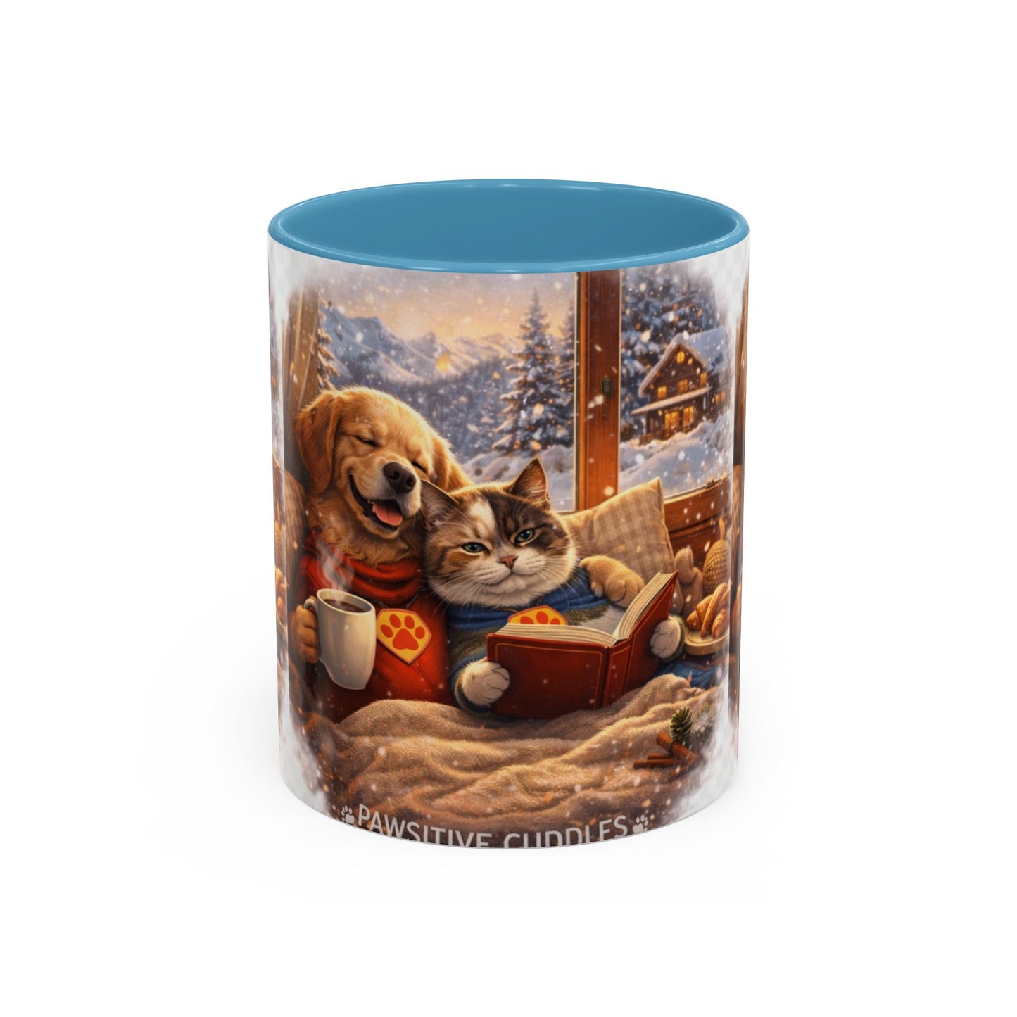 Cozy Winter Pets Coffee Mug — Dog & Cat Hot Cocoa Scenic 11/15oz