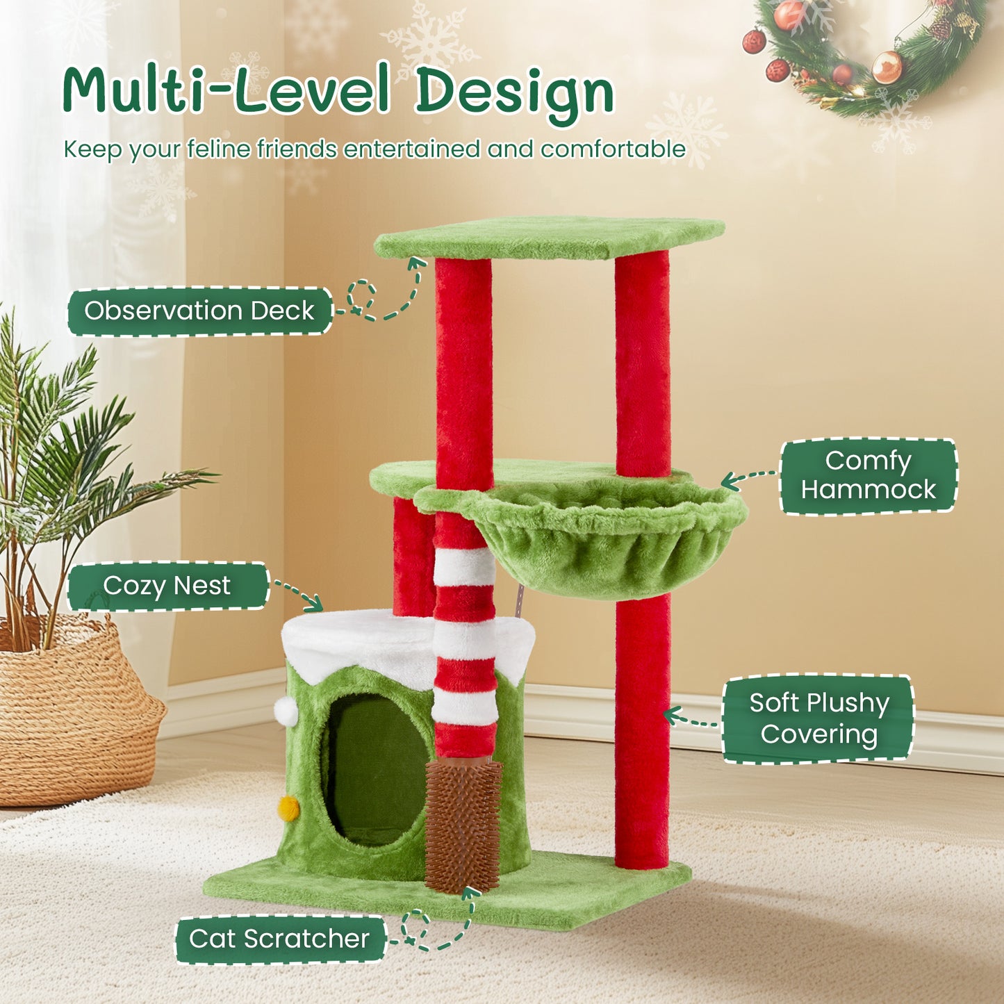 2-Level Cat House with Hammock - Pawsitive Cuddles