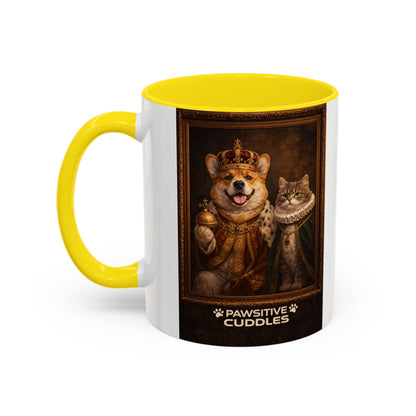 Corgi & Cat Royal Portrait Coffee Mug — "Pawsitive Cuddles" Accent Mug (11/15oz)