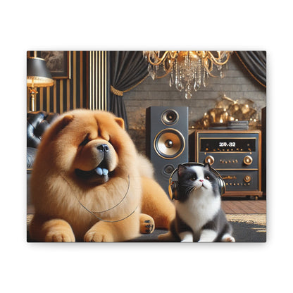 Luxury Pet Lounge Canvas Print — Chow Chow & Cat Wall Art