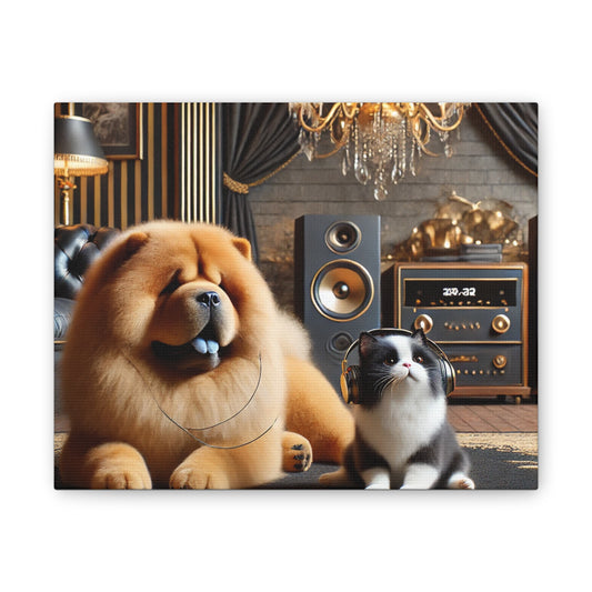 Luxury Pet Lounge Canvas Print — Chow Chow & Cat Wall Art