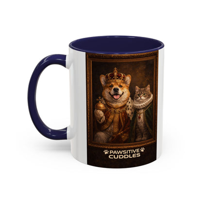 Corgi & Cat Royal Portrait Coffee Mug — "Pawsitive Cuddles" Accent Mug (11/15oz)
