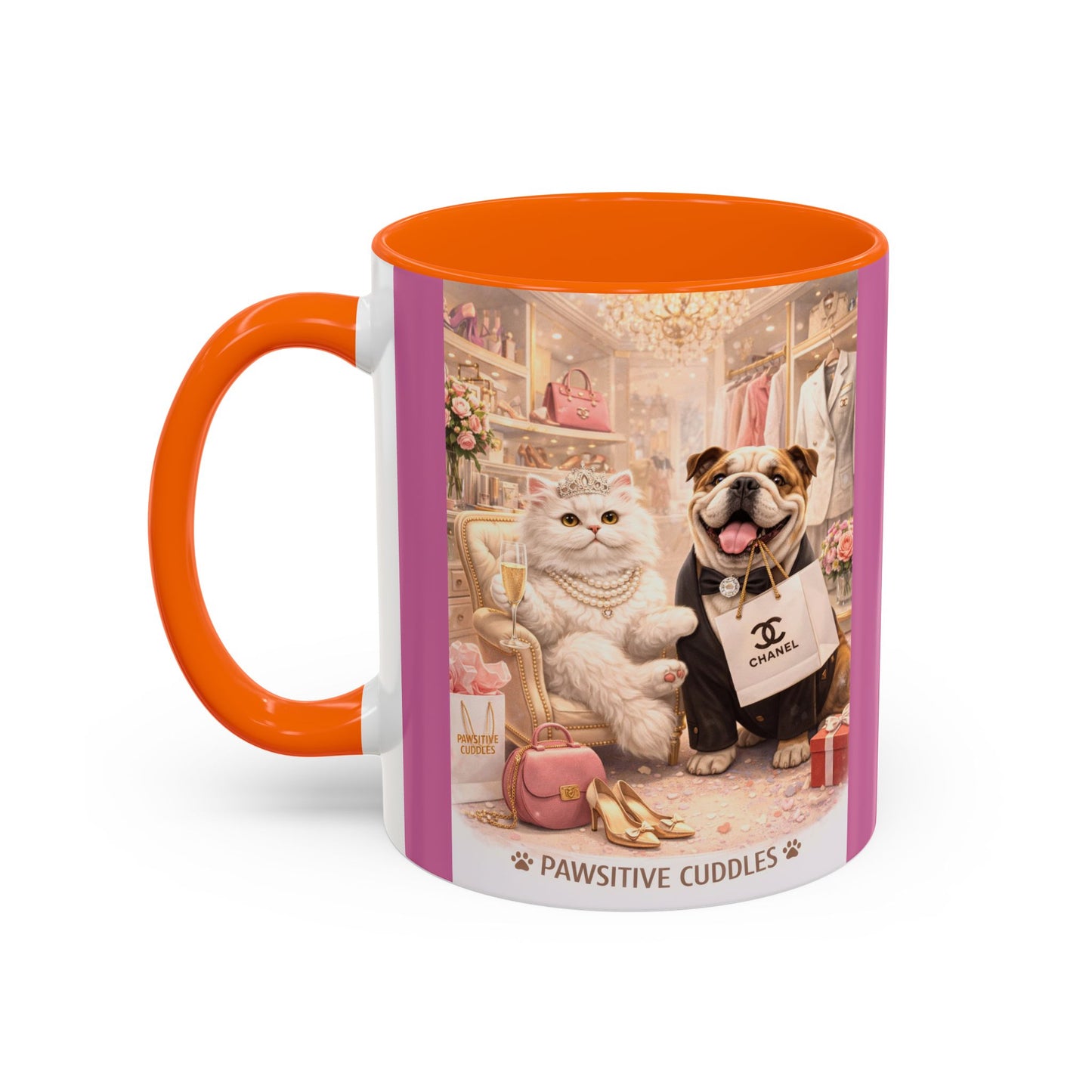 Designer Dogs Accent Coffee Mug - "Pawsitive Cuddles" Cute Bulldog & Pomeranian Gift