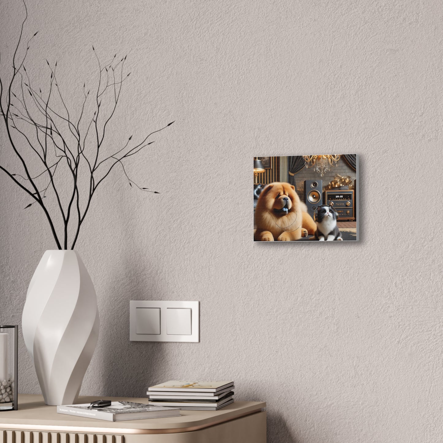 Luxury Pet Lounge Canvas Print — Chow Chow & Cat Wall Art