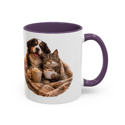 Cozy Pets Coffee Mug — Cat & Dog Snuggled with Hot Cocoa Accent Mug (11/15 oz)