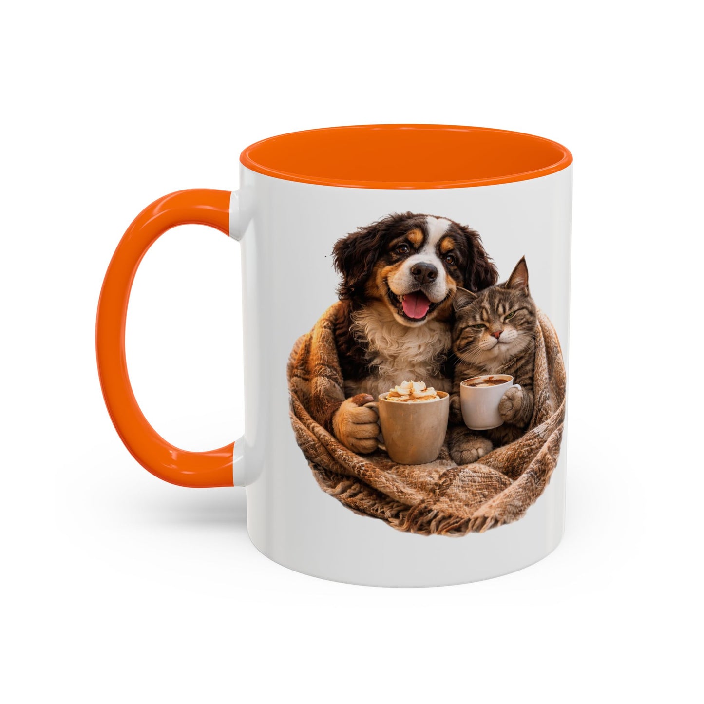 Cozy Pets Coffee Mug — Cat & Dog Snuggled with Hot Cocoa Accent Mug (11/15 oz)