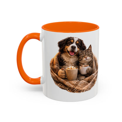 Cozy Pets Coffee Mug — Cat & Dog Snuggled with Hot Cocoa Accent Mug (11/15 oz)