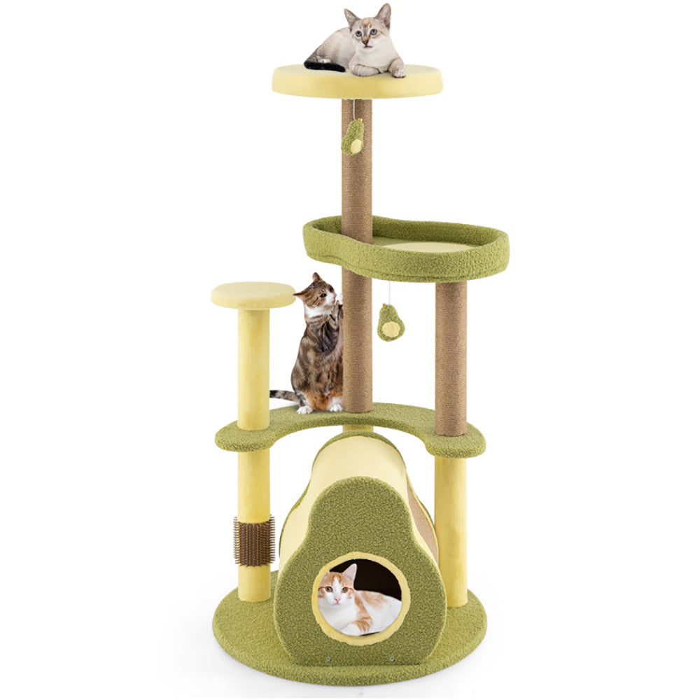 Freestanding Multi-level Avocado Cat Tower With Private Condo - Pawsitive Cuddles