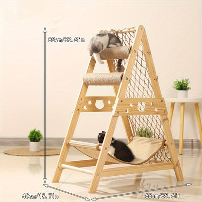 Wooden Cat Tower with Scratch Posts - Pawsitive Cuddles
