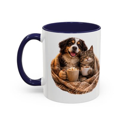 Cozy Pets Coffee Mug — Cat & Dog Snuggled with Hot Cocoa Accent Mug (11/15 oz)