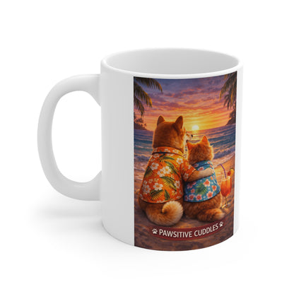 Mug — 'Pawsitive Cuddles' Beach Sunset Dog & Cat Coffee Mug (11oz)