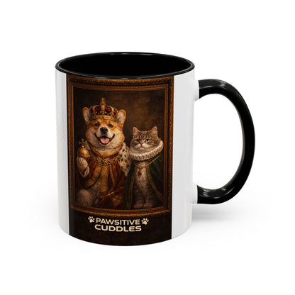 Corgi & Cat Royal Portrait Coffee Mug — "Pawsitive Cuddles" Accent Mug (11/15oz)