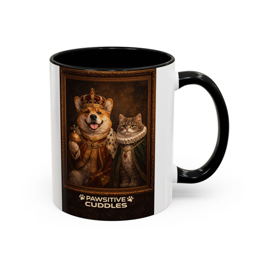 Corgi & Cat Royal Portrait Coffee Mug — "Pawsitive Cuddles" Accent Mug (11/15oz)