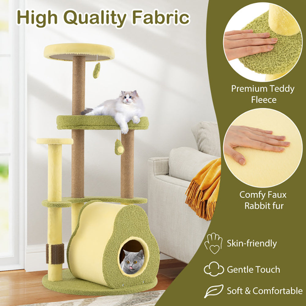Freestanding Multi-level Avocado Cat Tower With Private Condo - Pawsitive Cuddles