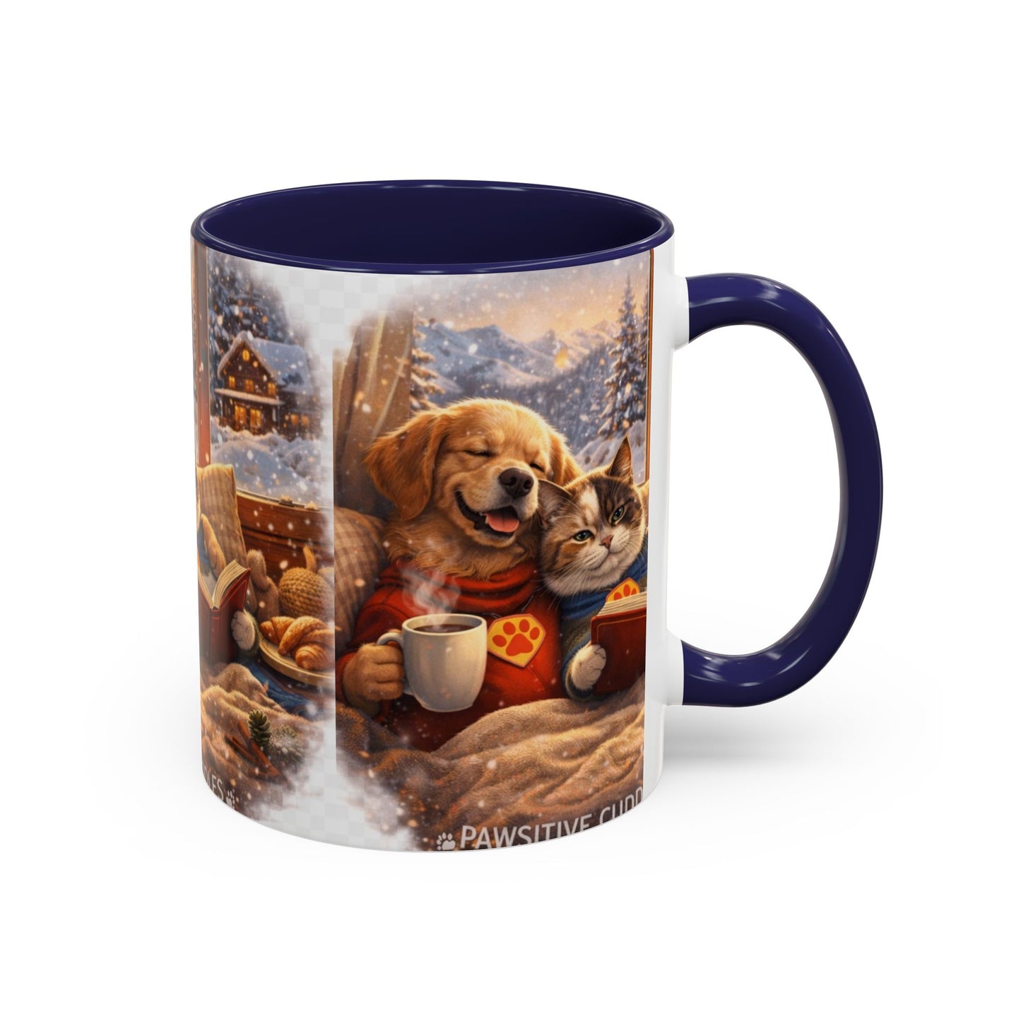 Cozy Winter Pets Coffee Mug — Dog & Cat Hot Cocoa Scenic 11/15oz