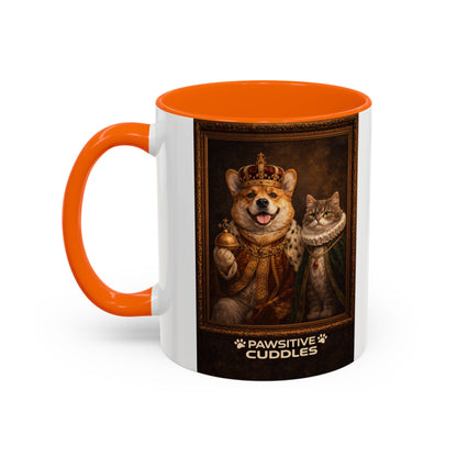 Corgi & Cat Royal Portrait Coffee Mug — "Pawsitive Cuddles" Accent Mug (11/15oz)