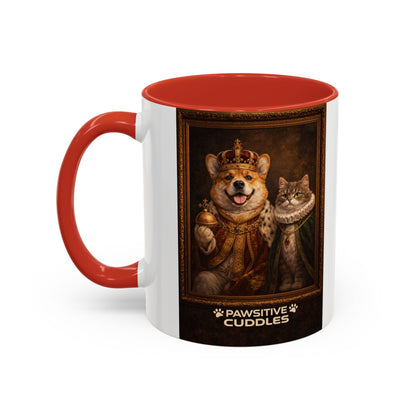 Corgi & Cat Royal Portrait Coffee Mug — "Pawsitive Cuddles" Accent Mug (11/15oz)