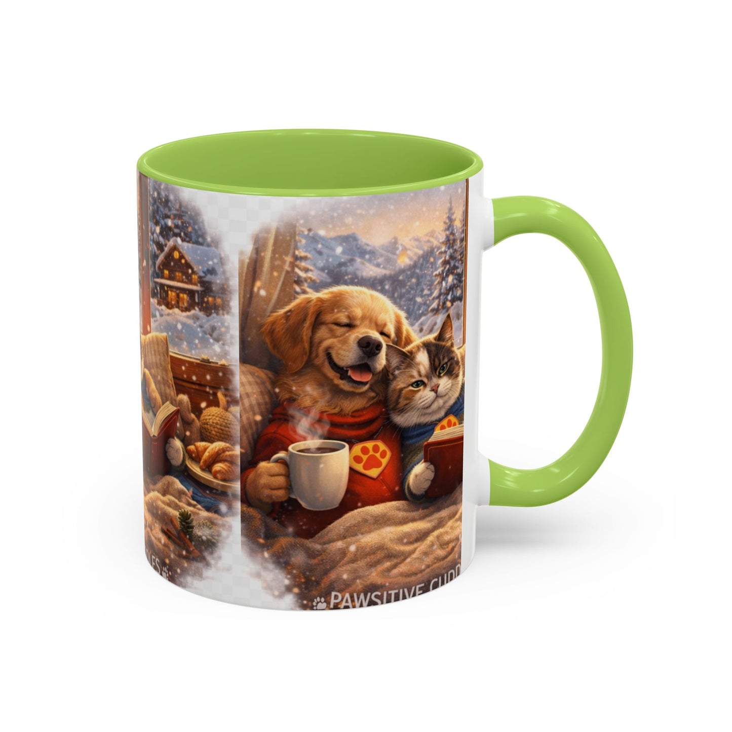 Cozy Winter Pets Coffee Mug — Dog & Cat Hot Cocoa Scenic 11/15oz