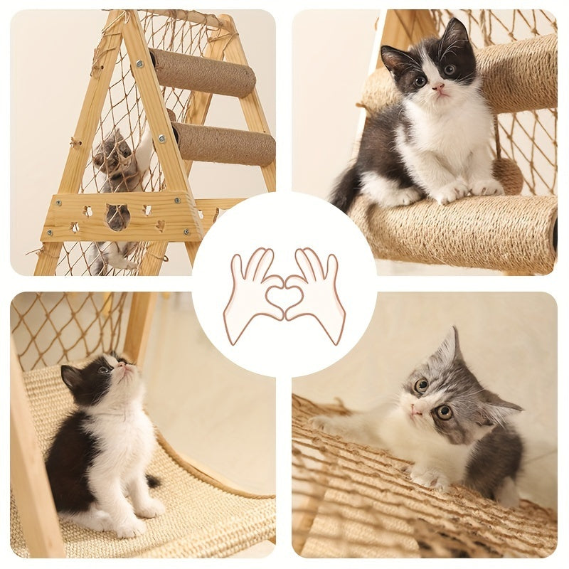 Wooden Cat Tower with Scratch Posts - Pawsitive Cuddles