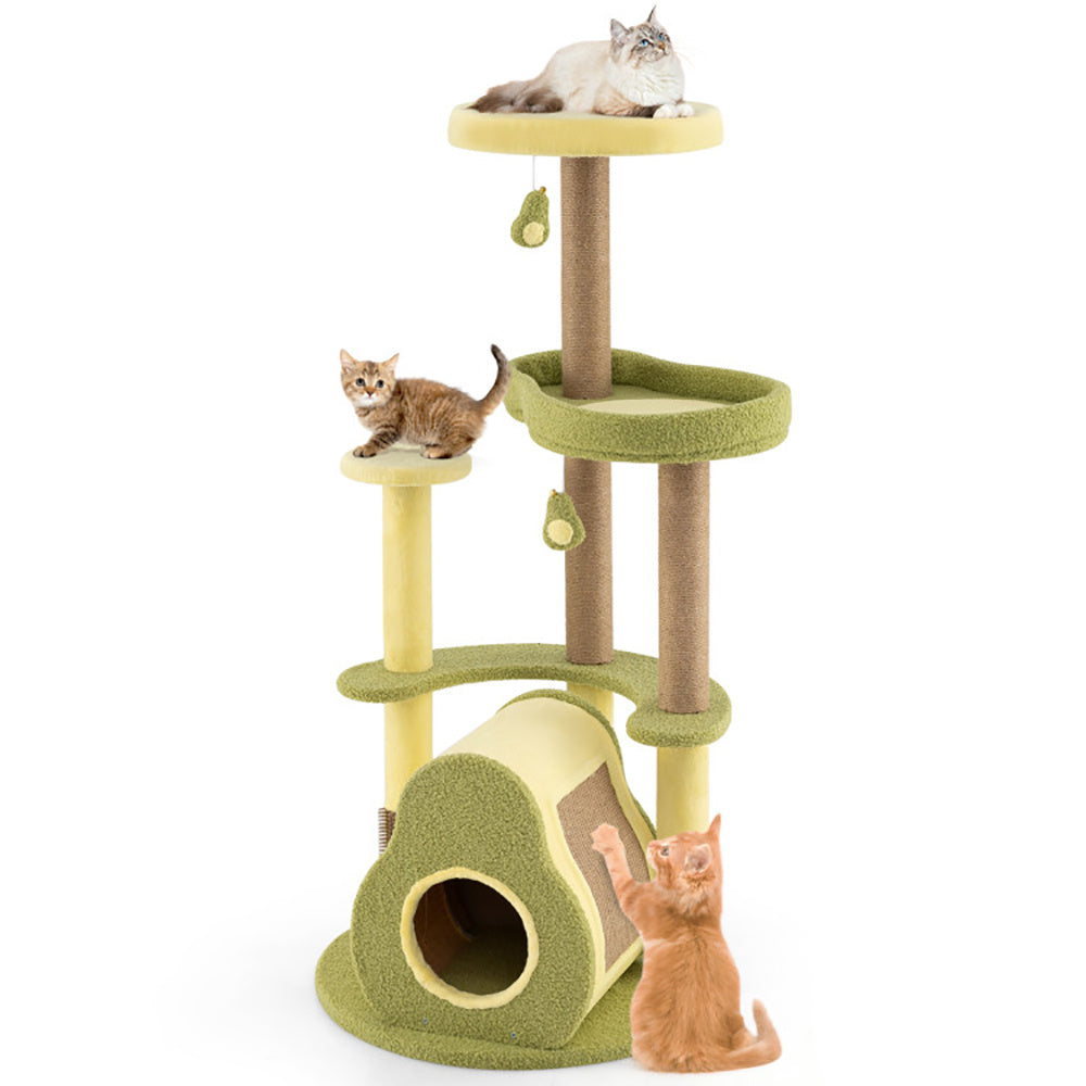 Freestanding Multi-level Avocado Cat Tower With Private Condo - Pawsitive Cuddles