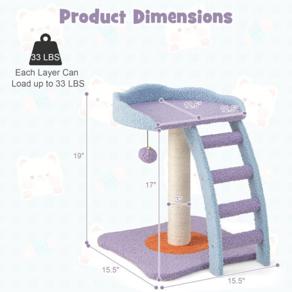 2-Layer Plush Cat Tree Tower with Ladder