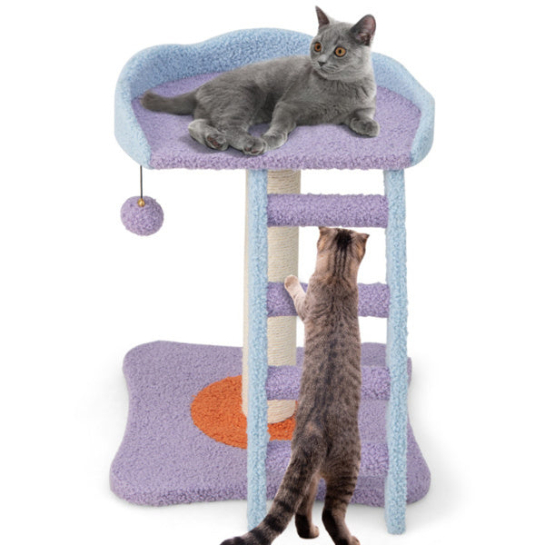 2-Layer Plush Cat Tree Tower with Ladder