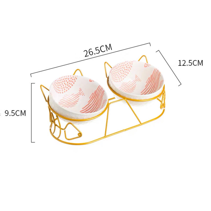 Tall Ceramic Double Cat Bowl - Pawsitive Cuddles