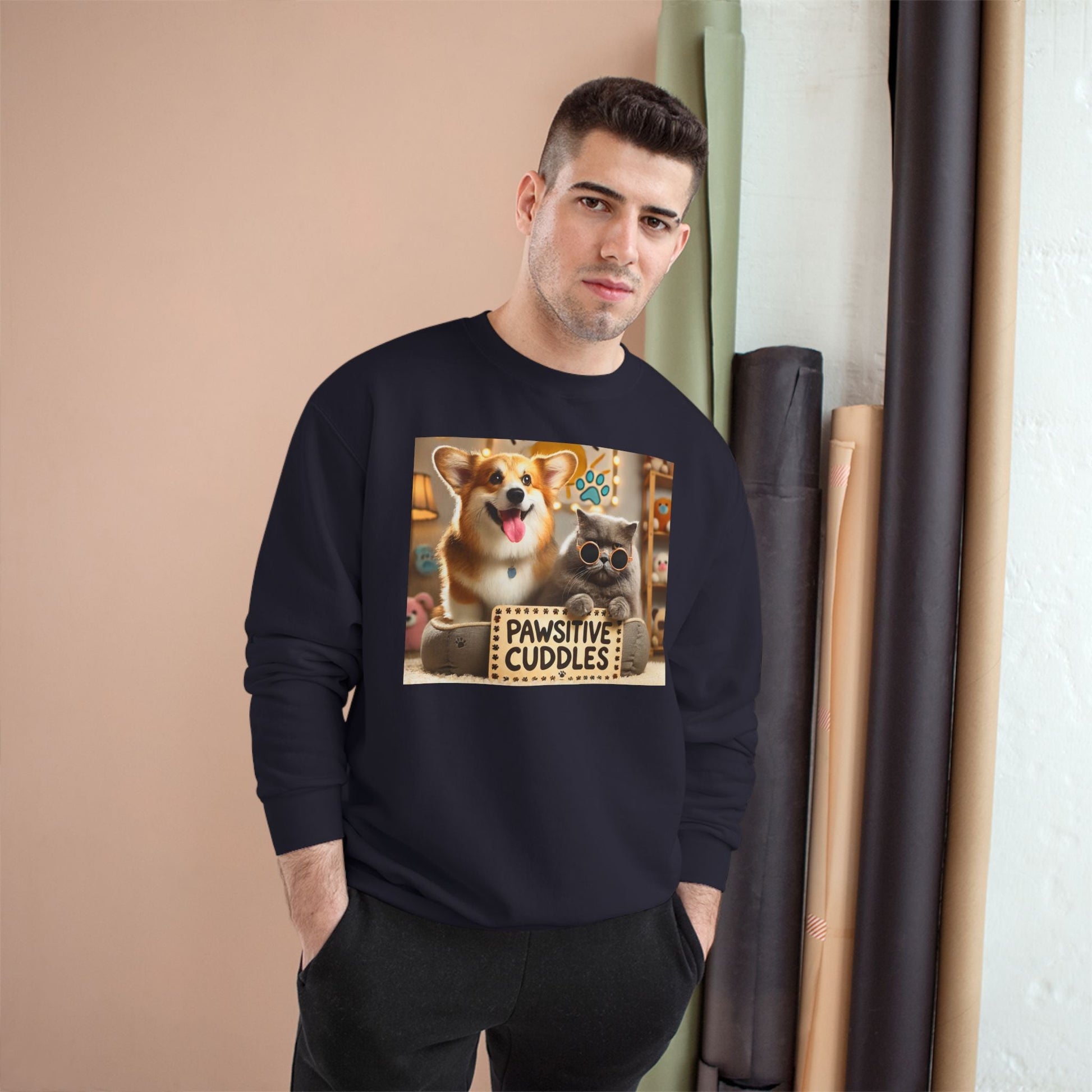 Pawsitive Cuddles Champion Sweatshirt - Cute Pet Lovers Gift, Cozy Dog Cat Apparel, Animal Lover's Hoodie, Pet-Themed Sweatshirt, [...] Printify