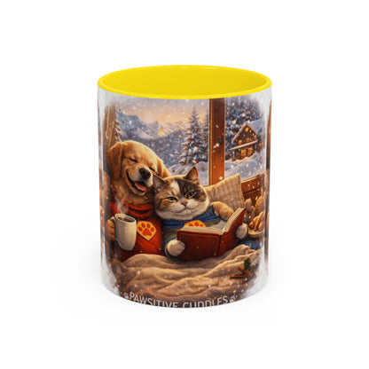 Cozy Winter Pets Coffee Mug — Dog & Cat Hot Cocoa Scenic 11/15oz