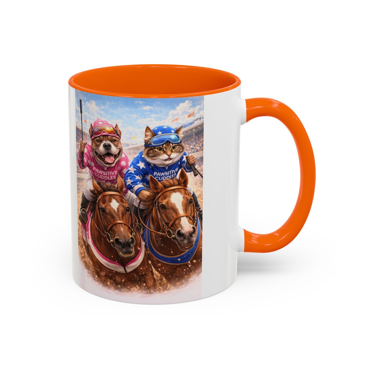 Coffee Mug — Cute Cat & Dog Horse Racing Accent Mug (11/15oz)