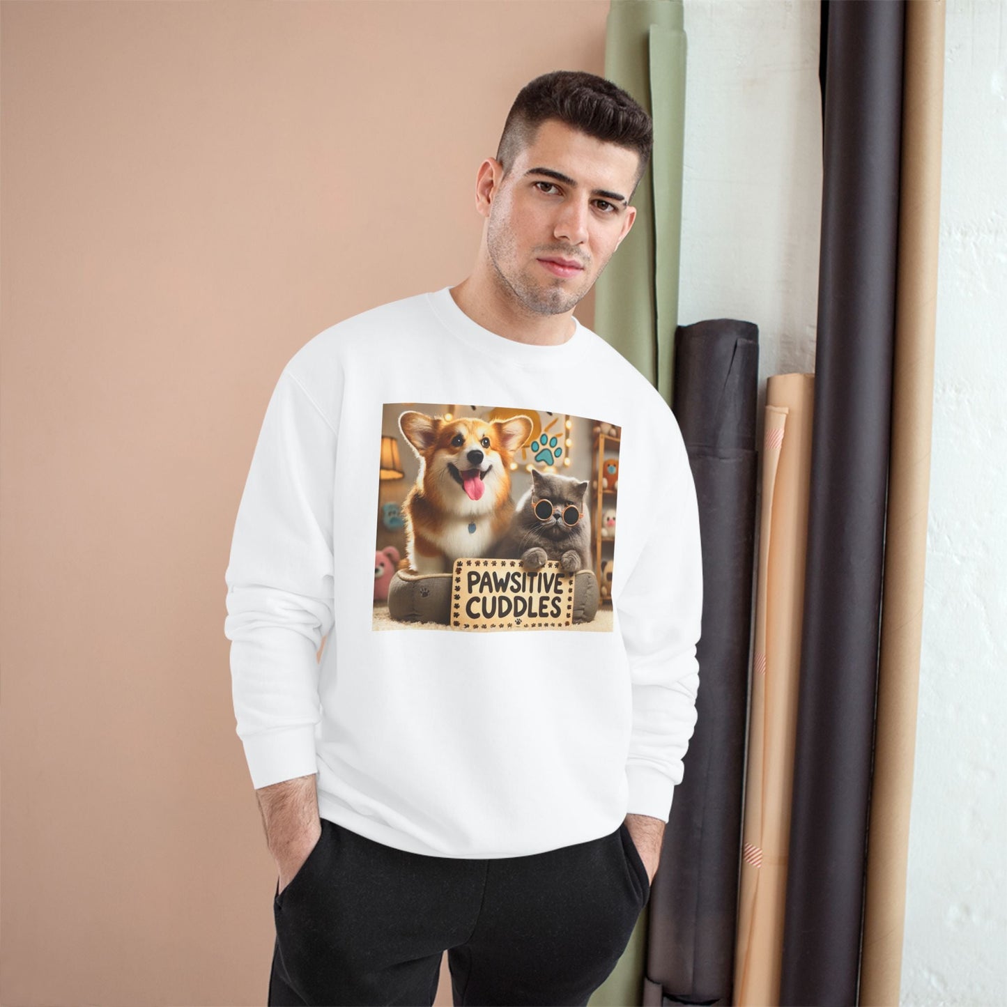 Pawsitive Cuddles Champion Sweatshirt - Cute Pet Lovers Gift, Cozy Dog Cat Apparel, Animal Lover's Hoodie, Pet-Themed Sweatshirt, [...] Printify