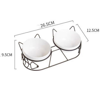 Tall Ceramic Double Cat Bowl - Pawsitive Cuddles