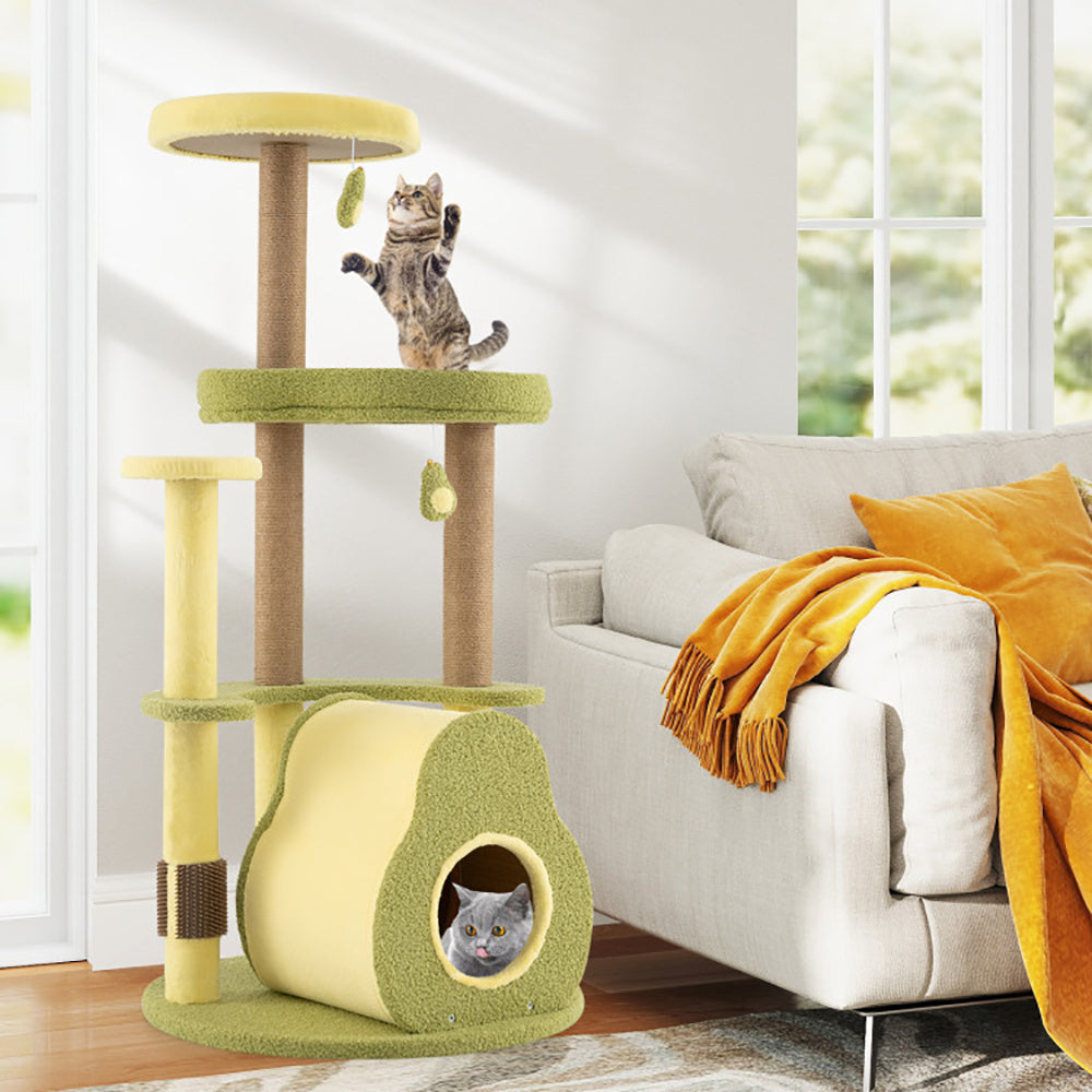 Freestanding Multi-level Avocado Cat Tower With Private Condo - Pawsitive Cuddles