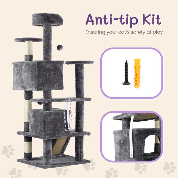53-Inch Multi-Level Cat Climbing Tree - Pawsitive Cuddles
