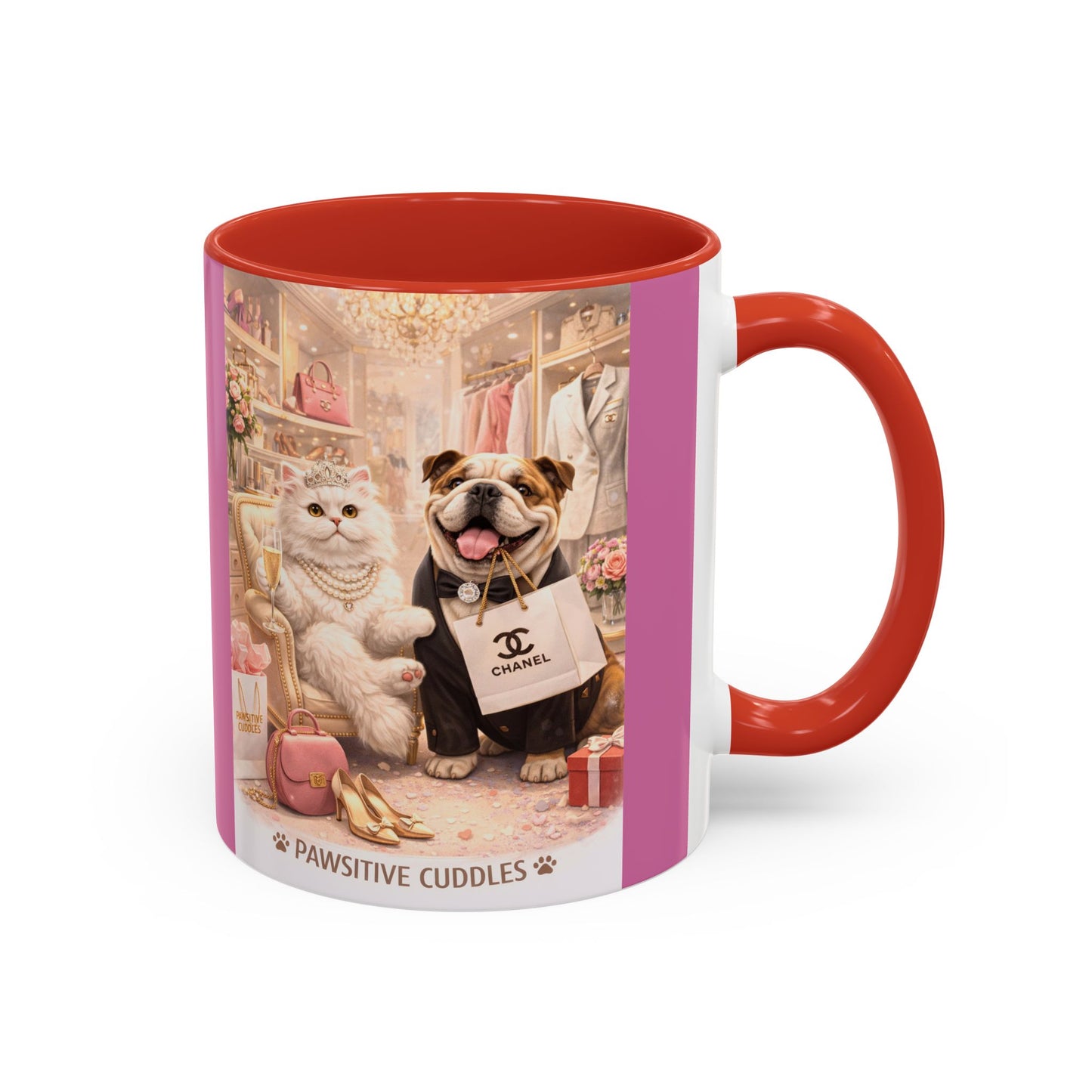 Designer Dogs Accent Coffee Mug - "Pawsitive Cuddles" Cute Bulldog & Pomeranian Gift