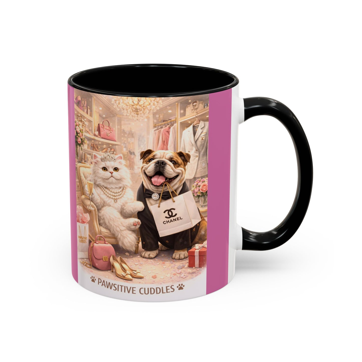 Designer Dogs Accent Coffee Mug - "Pawsitive Cuddles" Cute Bulldog & Pomeranian Gift