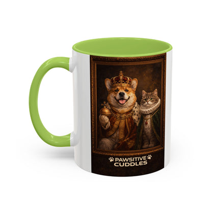 Corgi & Cat Royal Portrait Coffee Mug — "Pawsitive Cuddles" Accent Mug (11/15oz)
