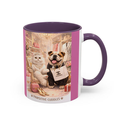 Designer Dogs Accent Coffee Mug - "Pawsitive Cuddles" Cute Bulldog & Pomeranian Gift