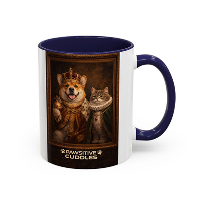 Corgi & Cat Royal Portrait Coffee Mug — "Pawsitive Cuddles" Accent Mug (11/15oz)