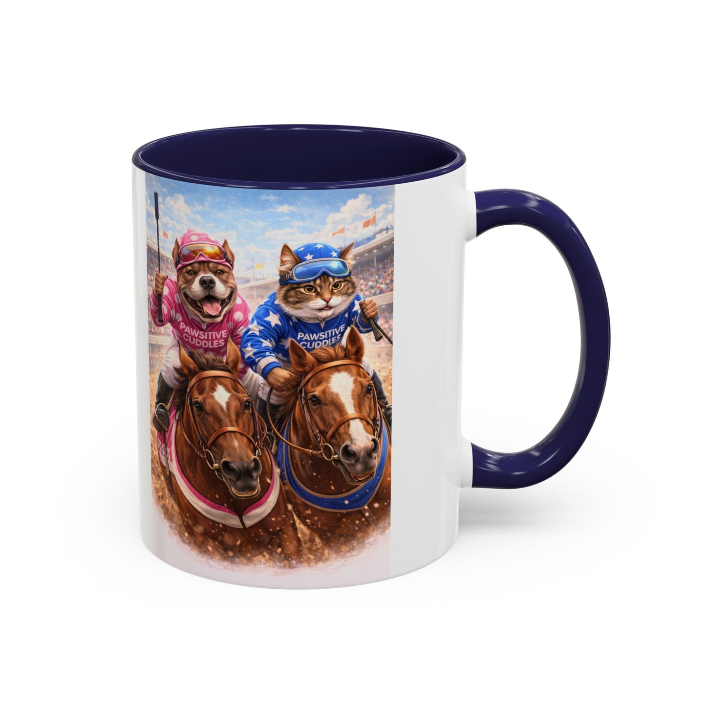 Coffee Mug — Cute Cat & Dog Horse Racing Accent Mug (11/15oz)